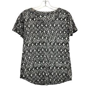Relativity Short Sleeve Black/Gray Geometric Top Round Neck Womens Size Small